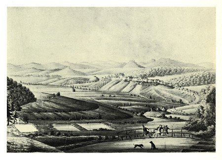 Ansicht von der Christianenburg auf Wetterburg, Külte und Volkmarsen mit der Kugelsburg, um 1830