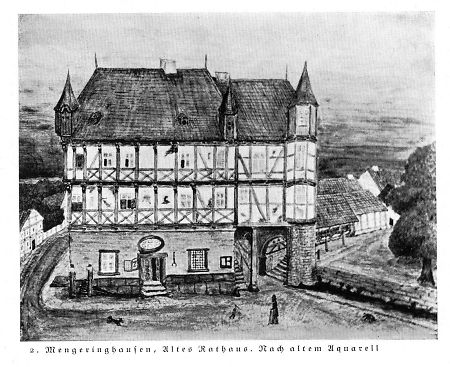 Ansicht des Alten Rathauses in Mengeringhausen, vor 1853