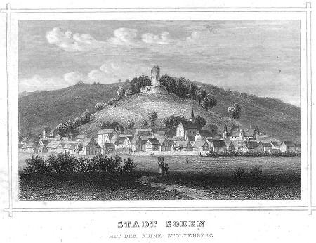 Ansicht von Bad Soden mit Ruine Stolzenberg, 1850