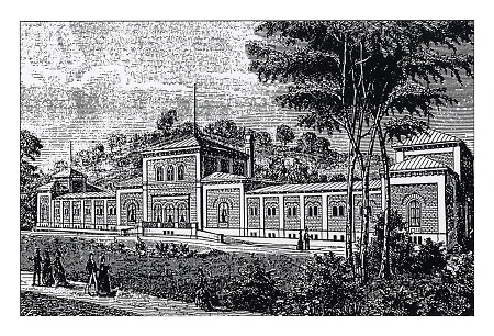 Ansicht des Badehauses zu Bad Soden nach seiner Fertigstellung 1871, 1873