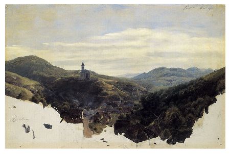 Blick auf Schönberg mit der Bergkapelle, um 1838