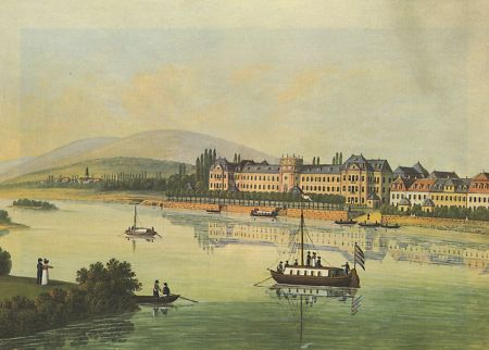 Ansicht von Schloss Biebrich von Mainzer Rheinufer aus, um 1800