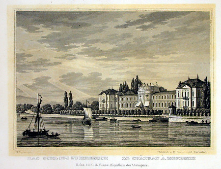Blick auf Schloss Biebrich von der Rheinseite, um 1833