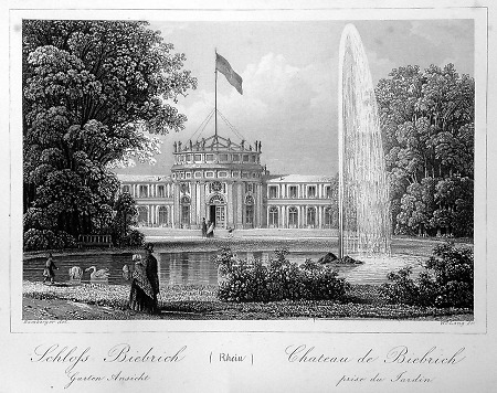Ansicht von Schloss Biebrich von der Gartenseite., um 1850