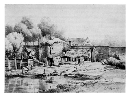 Ansicht der Bonameser Ortsbefestigung, um 1850
