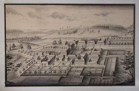 Ansicht der Siedlung Herrnhaag nahe Büdingen, nach 1835