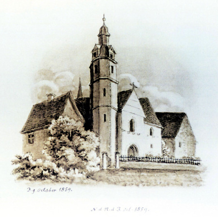 Markuskirche und Rektoratshaus von Nordwesten, 1859