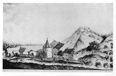 Blick über Haus Sand auf Burg Lichtenfels, 1796