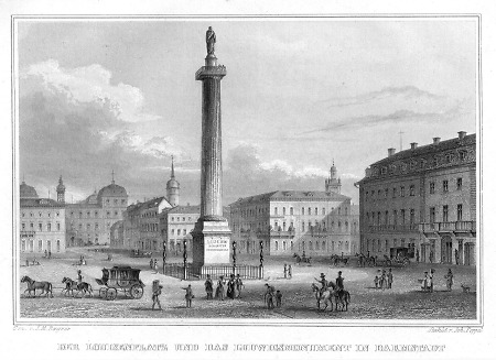 Ansicht des Luisenplatzes mit dem Ludwigsmonument, um 1840