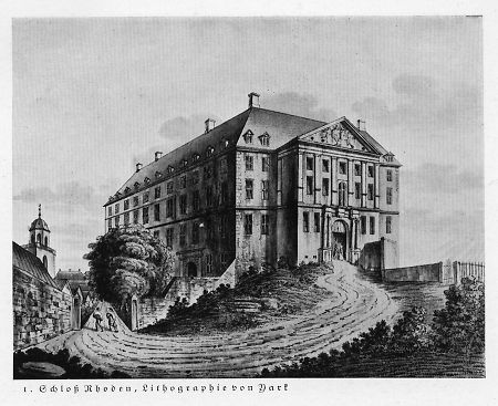 Ansicht des Schlosses in Rhoden, Mitte 19. Jahrhundert
