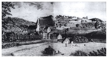 Ansicht Dillenburgs von Nordwesten mit Stockhaus, Mitte 19. Jahrhundert