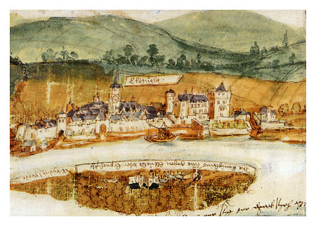 Stadtansicht von Eltville von Süden über den Rhein, 1573