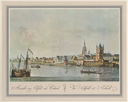 Ansicht von Eltville vom südöstlichen Rheinufer aus, im Hintergrund Erbach, 1792
