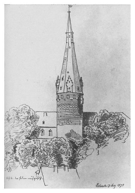Der Buckelquader-Schlossturm in Erbach, 1875