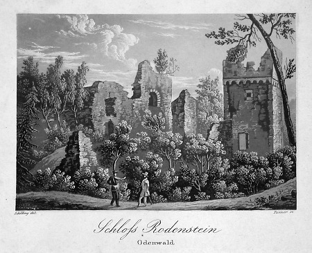 Ansicht von Ruine Rodenstein nahe Fränkisch-Crumbach, Mitte 19. Jahrhundert