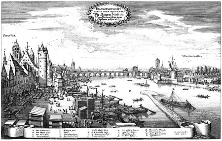 Ansicht auf die Steinerne Brücke zwischen Frankfurt und Sachsenhausen, 1646