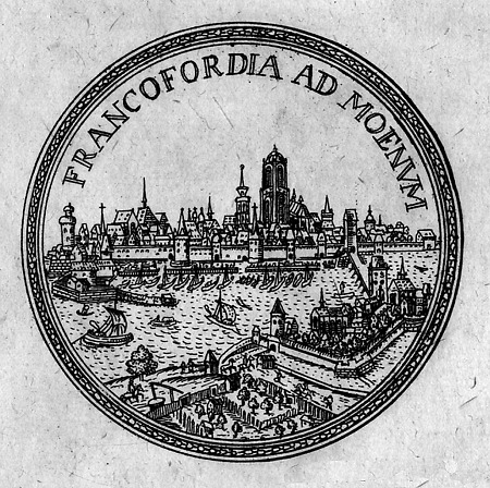Darstellung einer silbernen Gedächtnismünze mit Stadtansicht von Frankfurt, 1706