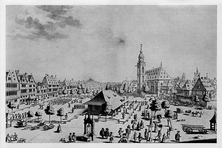 Ansicht des Platzes vor der Katharinenpforte mit alter Hauptwache, 1726