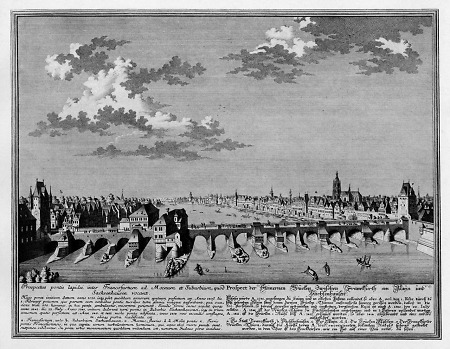 Ansicht der Steinernen Brücke zwischen Frankfurt und Sachsenhausen, 1738