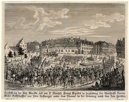 Ansicht des Rossmarktes mit Krönungszug Franz I., 1745