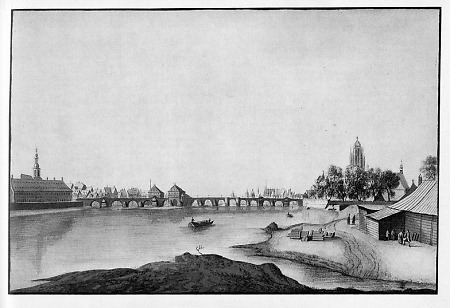 Blick auf Sachsenhausen und Frankfurt mit Deutschordenshaus, Alter Brücke und Fischfeld, 1775
