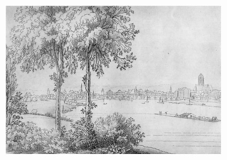Südostansicht Frankfurts von der Gerbermühle aus, 1815