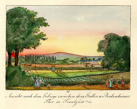 Blick zwischen Gallustor und Bockenheimer Tor Richtung Taunus, 1825
