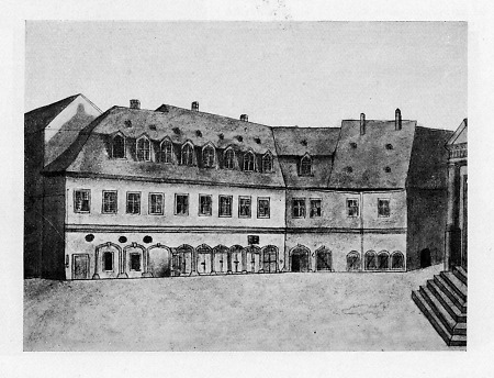 Ansicht des ehemaligen Barfüßerklosters und späteren Gymnasium Francofurtanum, um 1830