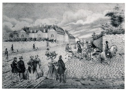 Ansicht der Bockenheimer Schlossstraße mit dem Schlösschen, um 1840