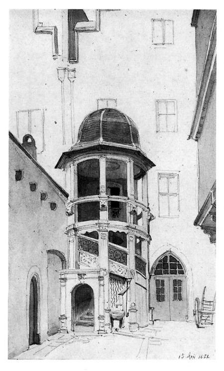 Ansicht des Treppenturms am Haus Limpurg, Römerhof, 1851