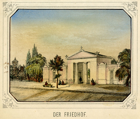 Ansicht des Postals zum Friedhof (?), 1860/70