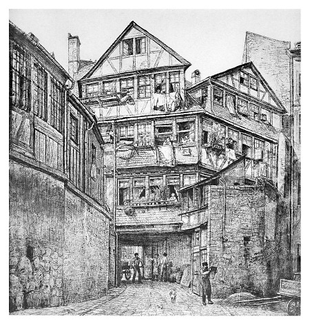 Blick auf Hinterhäuser der Judengasse, 1872