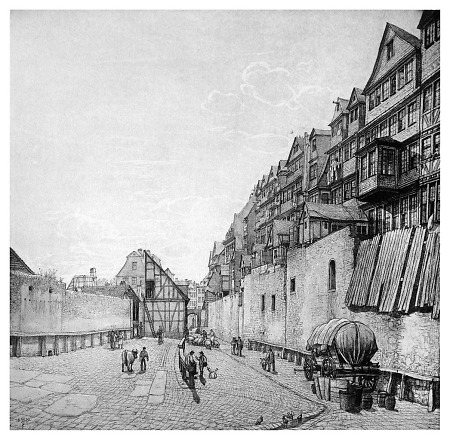 Der Viehhof und die Hinterhäuser der Judengasse nach Süden gesehen., 1872