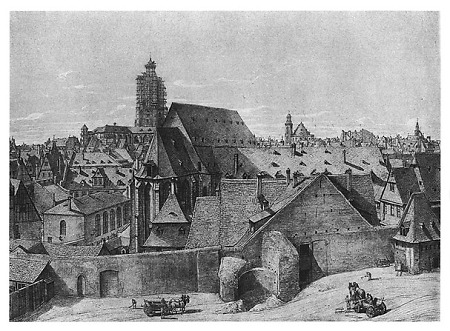 Ansicht vom Steinernen Haus in die Judengasse nach Westen, um 1875