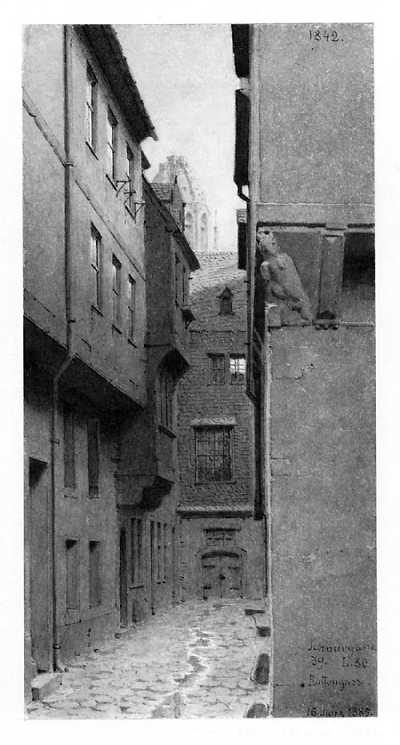 Ansicht von Schnurgasse 39, Ecke Rattengasse, 1885