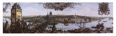 Die alte Reichsstadt Frankfurt. Vorstadt Sachsenhausen, gesehen von der Weinstube am Frankfurter Brückenturm, 1889