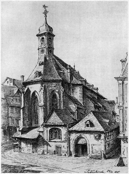 Ansicht der alten Peterskirche von der Ostseite, 1895