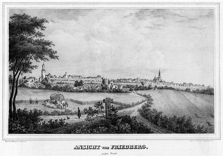 Westansicht von Burg und Stadt Friedberg, vor 1842