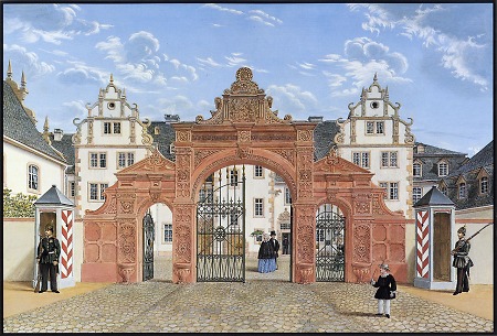 Ansicht des Schlosstores zu Friedberg, 1854