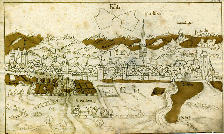 Ansicht Fuldas von Osten: Stadt und Schloss, um 1549