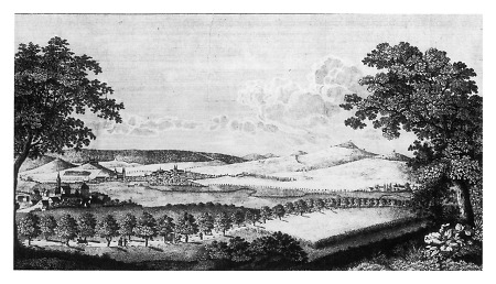Fernsicht der Stadt von Süden mit ehem. Propstei Johannesberg, 1829