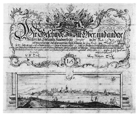 Ostansicht von Gießen auf einer Handwerkskundschaft, 1800