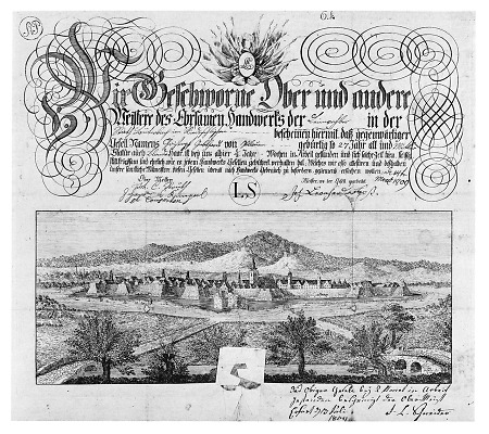 Ostansicht von Gießen auf einer Handwerkskundschaft, 1809