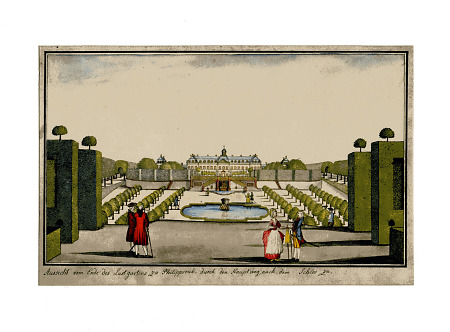 Ansicht von Schloss und Schlosspark Philippsruhe, um 1770