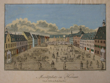 Blick auf den Hanauer Marktplatz, um 1830
