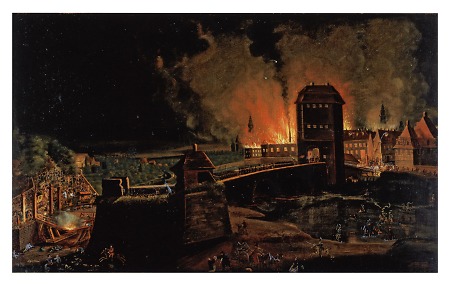 Beschießung der Stadt und brennende Vorstadt Hanau, nach 1813