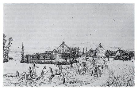 Blick auf Hausen mit Neufville'schem Landhaus im Vordergrund, 1835