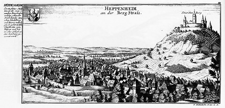 Ansicht von Heppenheim mit der Starkenburg, 1710