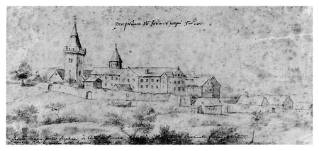 Ansicht der ehemaligen Propstei Johannesberg von Südwesten, vor 1700