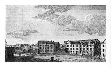 Ansicht der Westseite des Königsplatzes mit Blick in Obere Königsstraße sowie Durchblick auf Friedrichsplatz (mit den Grundmauern des Museums Fridericianums), 1777